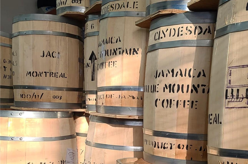 Jamaica Blue Mountain coffee barrels from Clydesdale Estate
