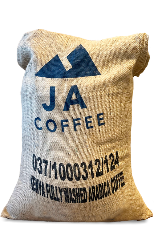 Bag of green specialty coffee beans from Kenya